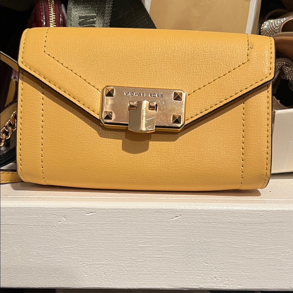 Michael Kors Mustard Clutch with Gold Accents